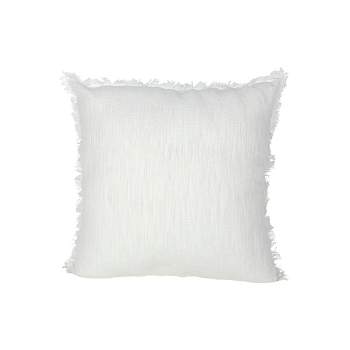 18X18 Inch Hand Woven Fringe Pillow White Cotton & Linen With Polyester Fill by Foreside Home & Garden