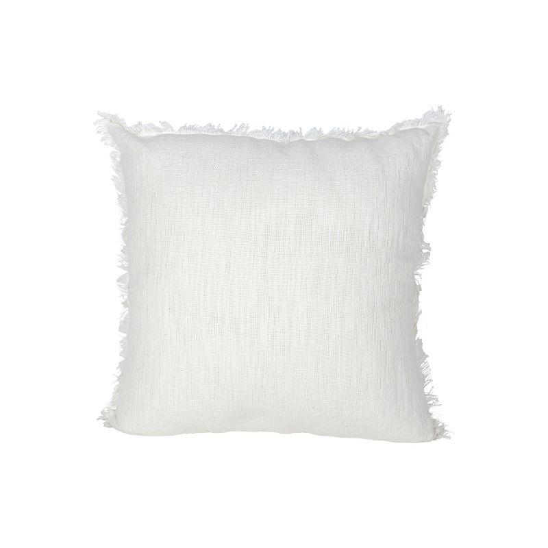 18X18 Inch Hand Woven Fringe Pillow White Cotton & Linen With Polyester Fill by Foreside Home & Garden, 1 of 6