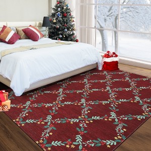 Living Room Modern Christmas Grid Washable Area Rug Easy to Clean Soft Thin Floorcover - 1 of 4