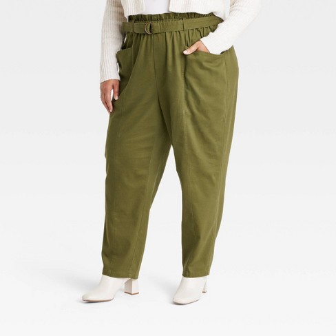 Women's High-waisted Paperbag Taper Trousers - Ava & Viv™ Olive Green 4x :  Target