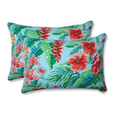 2pk Oversize Tropical Paradise Rectangular Throw Pillows Blue - Pillow Perfect