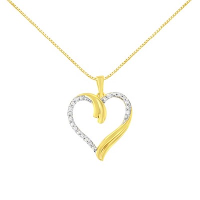 Haus of Brilliance 10K Yellow Gold Plated Silver 1/10 cttw Diamond Open Heart Pendent Necklace