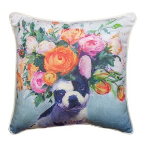 Accent Pillow – 18 Inch French Bulldog Floral by Manual Woodworkers and Weavers - 1 of 3