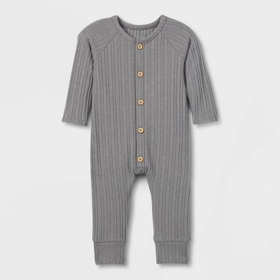 Grayson Collective Baby Cozy Ribbed Button-Front Bodysuit - Gray 6-9M