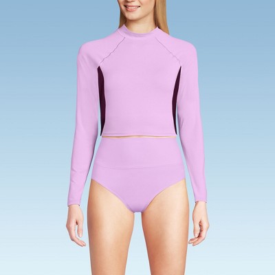 Lands' End Women's Long Sleeve Mock Neck Cropped UPF 50 Sun Protection Rash Guard