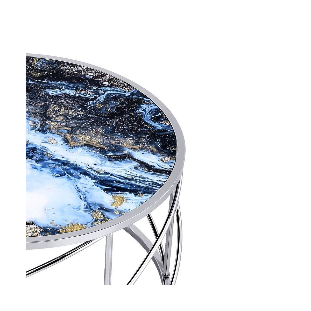 Acme Furniture Lyda Coffee Table Blue Marble Print/Chrome Finish - thumbnail 4
