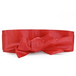 Allegra K Women's Faux Leather Self Tie Bowknot Wide Waist Band Sash Obi Belt One Size - 1 of 4