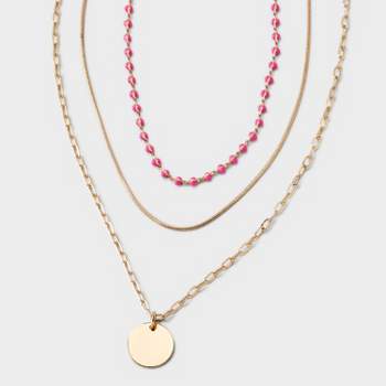 Layered Chain & Bead Necklace - Universal Thread™ Gold/Pink