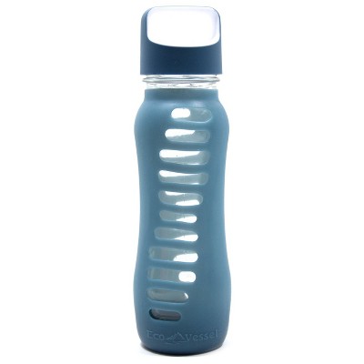 Eco Vessel Surf Glass 22 Ounce Water Bottle with Storm Blue Silicone Sleeve and Screw Lid
