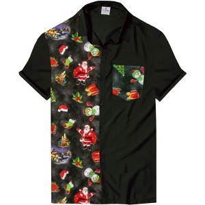 LA LEELA Men's Beach Short Sleeve Funky Santa Claus Party Dress Shirt Holiday Christmas Tree Hawaiian Gifts shirts for Men - 1 of 4