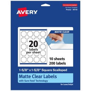 Avery Matte Clear Labels,  1-5/8" x 1-5/8" Square Scalloped - 1 of 4