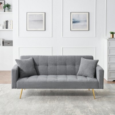 Modern 71.7" Teddy Convertible Sofa Bed with Fold-Down Backrest, Metal Legs & 2 Throw Pillows, Compact Sofa for Small Spaces–The Pop Home
