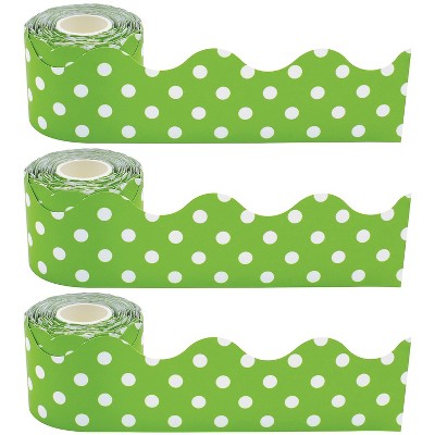 Teacher Created Resources Scalloped Rolled Border Trim 2.1875" x 50' Green/White Polka Dots 3/Pack