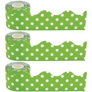Teacher Created Resources Scalloped Rolled Border Trim 2.1875" x 50' Green/White Polka Dots 3/Pack - 1 of 3
