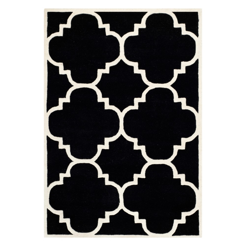 4'x6' Penny Quatrefoil Design Tufted Accent Rug Black/Ivory - Safavieh