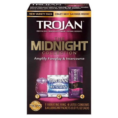 Trojan The Midnight Collection 1 Vibrating Ring, 4 Latex Condoms