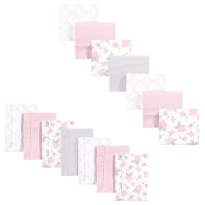 Hudson Baby Infant Girl Cotton Flannel Burp Cloths and Receiving Blankets Set, 14-Piece, Pink Rose, One Size - 1 of 2