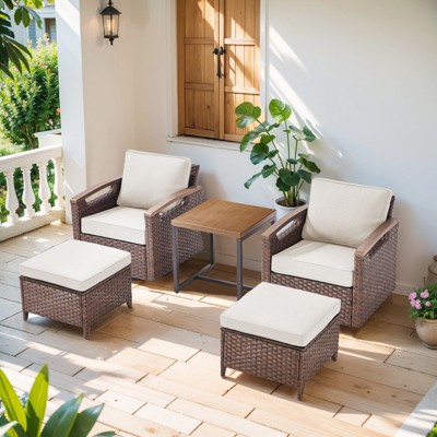 POCASSY 4 Piece Patio Furniture Set, Dark Brown Hand-Brushed Arms Swivel Glider Patio Chairs Set of 2 with Ottomans