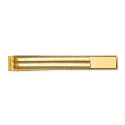 Black Bow Jewelry 14K Yellow Gold Engravable Grooved Striped Tie Bar, 6.5 x 50mm