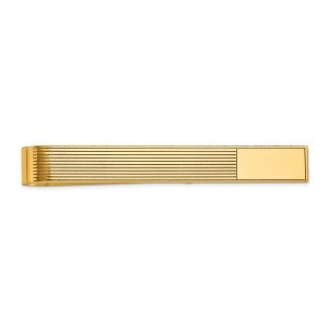 Black Bow Jewelry 14K Yellow Gold Engravable Grooved Striped Tie Bar, 6.5 x 50mm - 1 of 4
