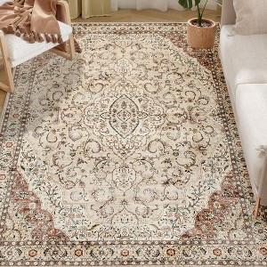 HOMCOM Area Rug 5x7, Machine Washable Rug, Non-Slip Classical Floral Print Floor Carpet for Living Room, Bedroom, Dining Room, Mixed-Brown - 1 of 4