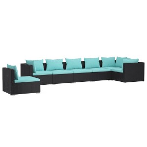 vidaXL Patio Lounge Set Outdoor Sectional Sofa Set Table Garden Poly Rattan - Black and Water Blue 3x Corner 4x Middle - 1 of 4