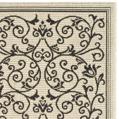 Sand and Black Baroque Print Outdoor Area Rug