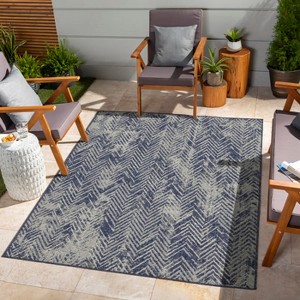 Outdoor Rugs for Living Rooms, Patios, Decks, Entryways, Camping, RV, Picnics, Three Sizes Available, Blue Herringbone Pattern - 1 of 1