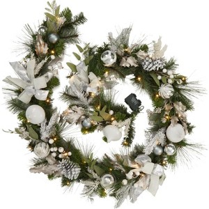 COZONY 9-Foot Pre-Lit Christmas Garland with Ornaments, Battery Operated LED Holiday Garland with Timer for Mantle Stairs Indoor Outdoor Decor - 1 of 4