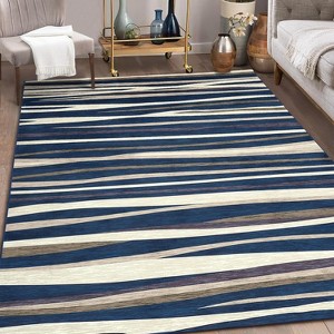 Washable Rugs for Living Room 8x10 Non-Slip Throw Rugs Modern Abstract Print Carpet Stain-Resistant Low Pile Foldable Accent Rug Blue/Beige - 1 of 4