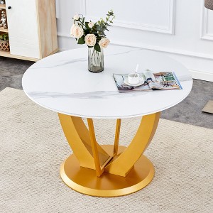 NicBex Dining Room Table for 4 Morden Round Dining Table Counter Height Table with Unique Base Design and Imitation Marble Top for Kitchen, Gold - 1 of 4