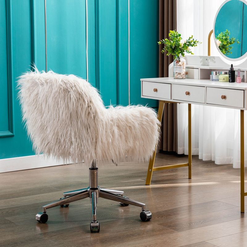 Modern Faux Fur Home Office Chair, Swivel Fluffy Vanity Chair-ModernLuxe, 2 of 11