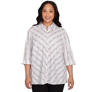 Mitered Textured Stripe Button Front Top - 1 of 4