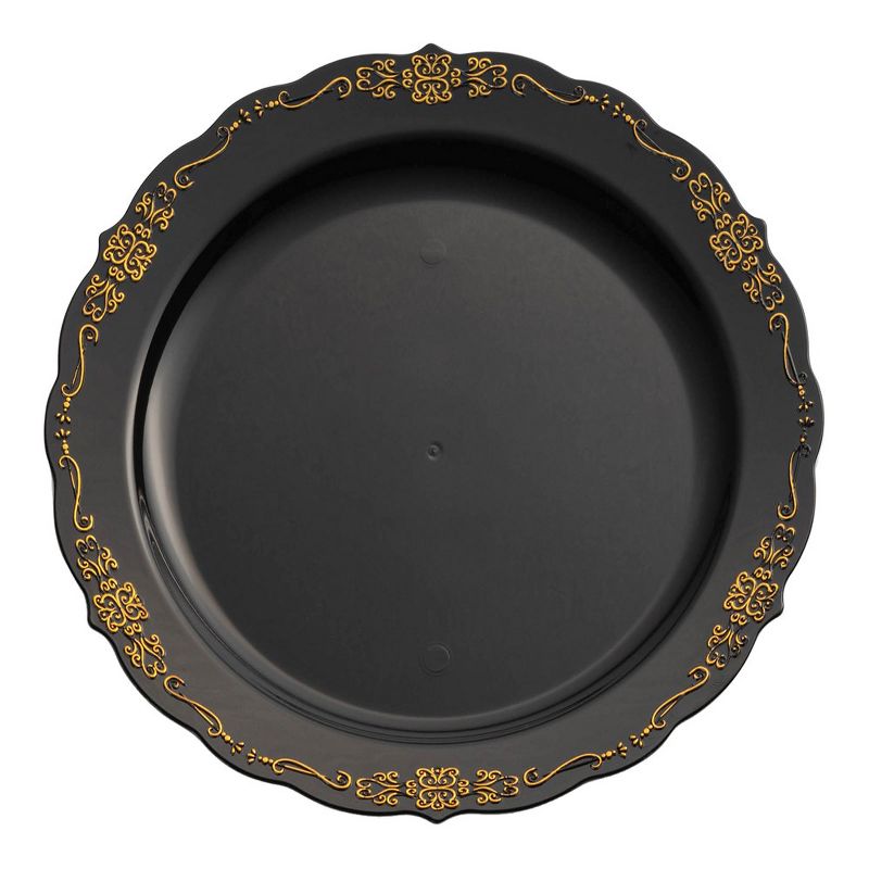 Smarty Had A Party 7.5" Black with Gold Vintage Rim Round Disposable Plastic Appetizer/Salad Plates (120 Plates), 1 of 7