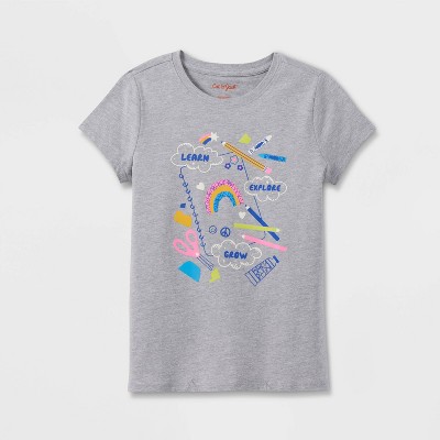 Girls' Short Sleeve Learn Explore Grow Graphic T-Shirt - Cat & Jack™ Heather Gray