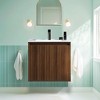 COWLOWN Brown Wall-Mounted Floating Bathroom Vanity with Ceramic Sink, Modern 3D Carved Panel, Large Storage Space, Real Wood Texture, Easy Assembly - 4 of 4