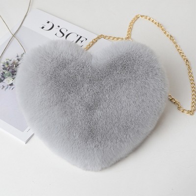 Boersma Plush Heart Shoulder Bag for Women – Soft Chain Crossbody Purse, Valentine's Day Party Clutch, Cute Furry Handbag Gift
