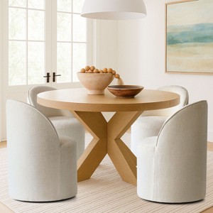 Set of 4 Chenille Dining Chairs with Casters, Upholstered Barrel Chairs, Rolling Seats for Kitchen or Round Dining Table-Maison Boucle - 1 of 4