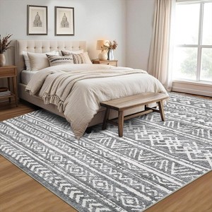 Washable Area Rug for Living Room Bedroom Guest Room Dining Room, Low Pile Soft Striped Carpet, Non-Slip Non Shedding Stain Resistant Foldable Mat - 1 of 4