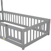 CAVINAS Twin Size Floor Bed Modern Pine Bed Frame with Guardrail, Door and House Shaped Headboard for Bedroom, without Slats - 3 of 4