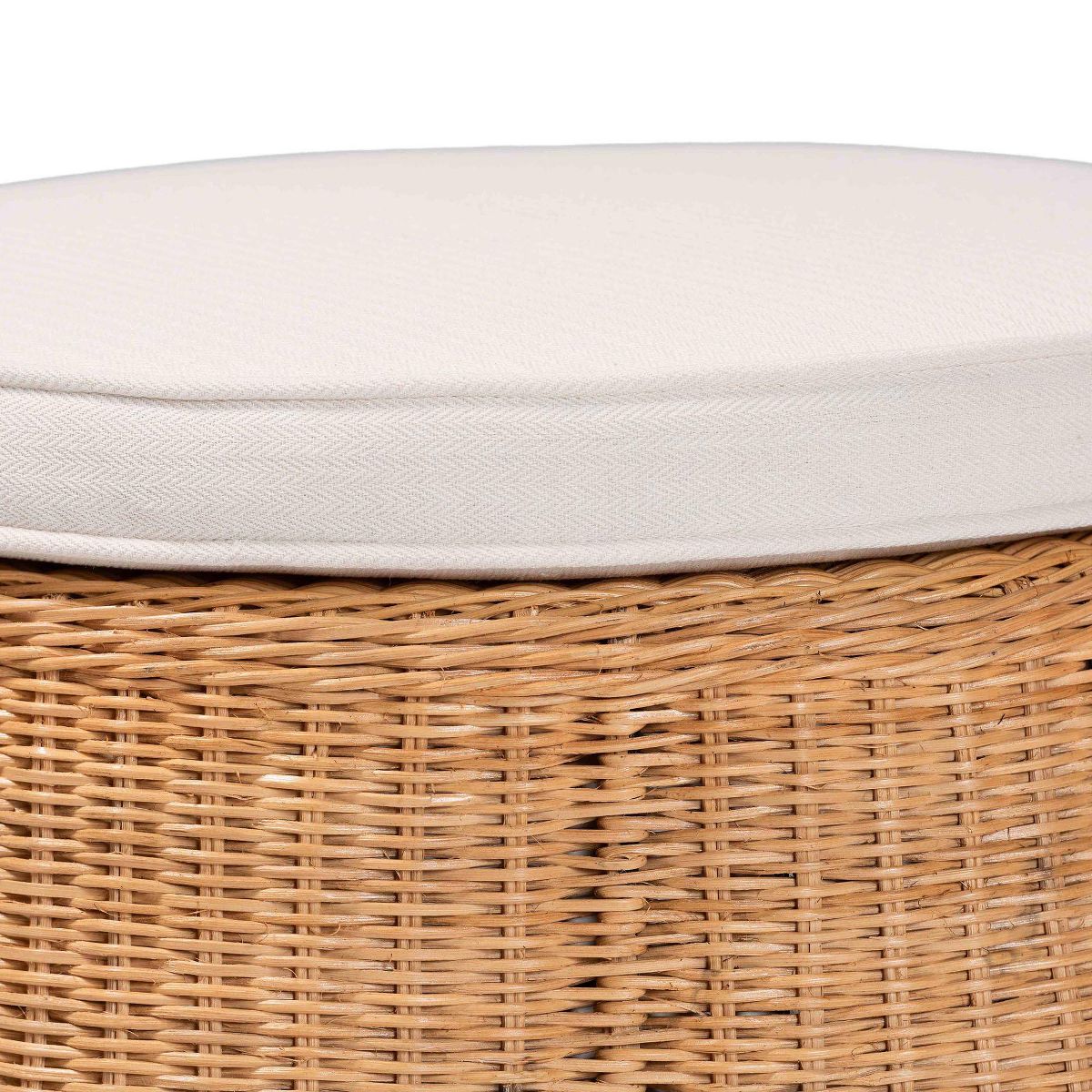 bali & pari Palm Scallop Natural Rattan 26" Round Ottoman with Cushion Light Honey - thumbnail 2