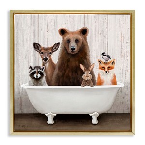Stupell Industries Woodland Creatures Antique Bathtub Floating Frame Canvas Art - 1 of 4