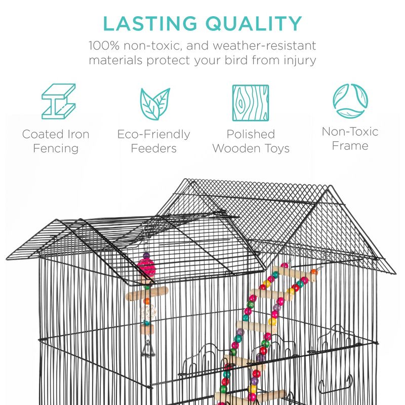 Best Choice Products 36in Indoor/Outdoor Iron Bird Cage for Parrot, Lovebird w/ Removable Tray, 4 Feeders, 2 Toys, 4 of 8