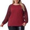 Agnes Orinda Women's Plus Size Crew Sparkle Sequin Long Sleeve Shimmer Glitter Party Shirts Blouses - 2 of 4