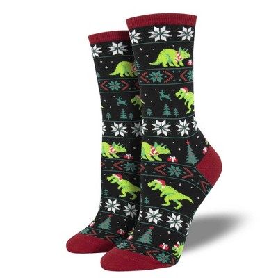 Novelty Socks 14.0" Santasaurus Rex . Crew Womens Dinosaur Santa Socksmith  -  Socks