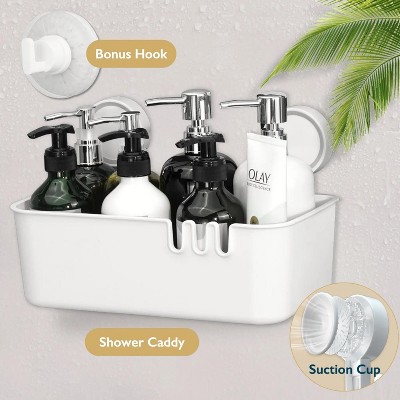 LunaLulinlk Suction Cup Shower Caddy Durable Bathroom Shelf Organizer, Removable Plastic Bathtub Caddy Holds Up to 22 lbs, White