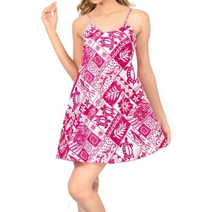 LA LEELA Women's Vacay Holiday Beach Summer Beachwear Sleeveless Casual Dress Honeymoon Nightshirts Mini Slip Nighty - 1 of 4