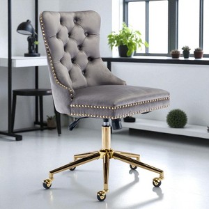 Mshliw Velvet Tufted Adjustable Swivel Home Office Chair with Gold Metal Base, Dining Chair, Upholstered Desk Chair for Bedroom or Study - 1 of 4