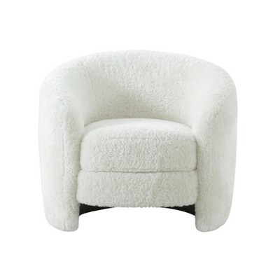 White Faux Shearling Handcrafted Accent Chair with Wood Frame