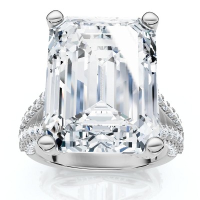 Pompeii3 Certified 9.80Ct Aspen Emerald Cut Diamond Engagement Ring 14k Gold Lab Created